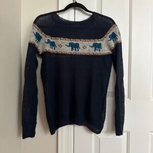Giada Paclo Forte Italy Knit Sweater Elephant Print Alpaca Wool Blend Pullover‎